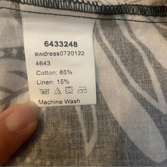 Cream Black Floral Print Linen Blend Sleeveless Midi Dress Large Tropical Beach - Picture 6 of 13